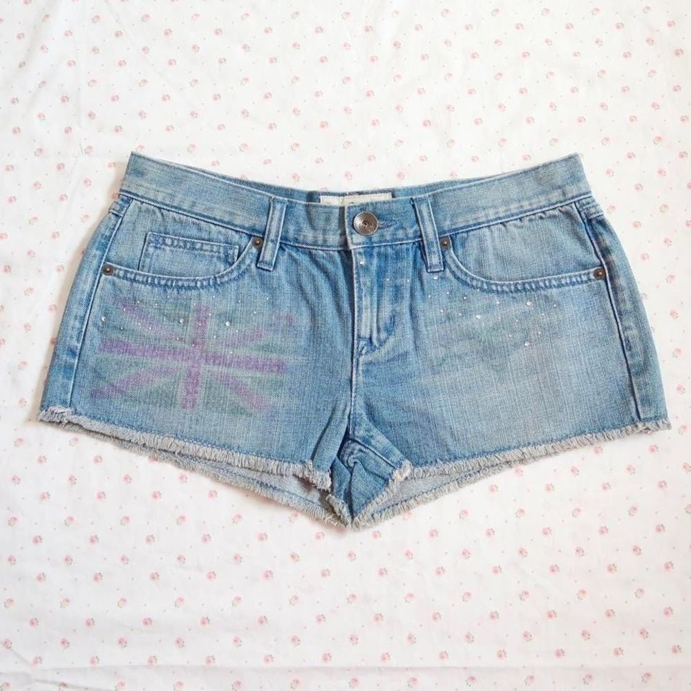 cutoff shorts union jack british flag light wash size 27/5